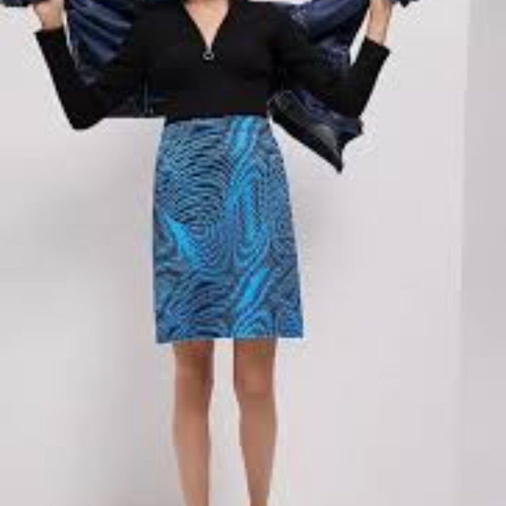 Aldomartins Anthropologie Mini Black and Blue Patterned Pencil Skirt Size S New
